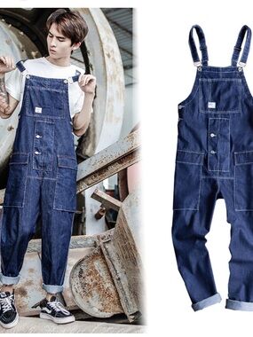 NFINITY Blue Denim Overalls with Frayed Bib Detail